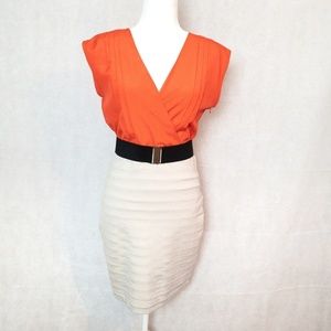 Orange and Beige fitted one piece dress